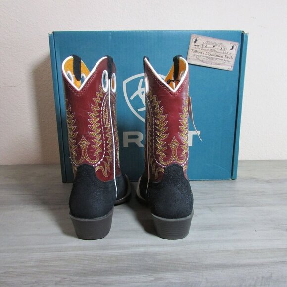 Ariat Kid's Cutter Toe Derby Monroe 8" Western Boots Black Roughout/Crim - Picture 3 of 5